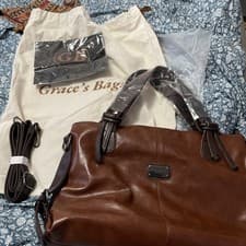 Image of Ladies Grace Brown Leather dual strap Shoulder Bag Tote with dust bag & cloth