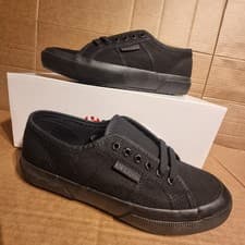 Image of Superga Women's UK6 Cotu Classic Trainers in Total Black, Work/Holiday/Gym Shoes