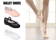 Image of Ballet Shoes, Pink Leather Ballet Dance shoes Full Sole Children & Adults Sizes