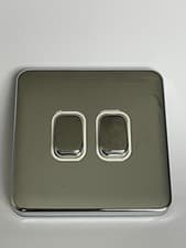 Image of Light switch 2 gang 2 way Polished Chrome white Screwless Lisse Deco Schneider