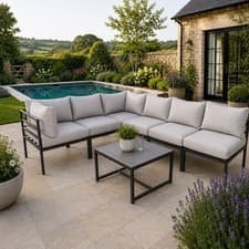 Image of Garden Modular 6 or 8 Seater Sofa Set Aluminium Patio Outdoor Fire Pit Table