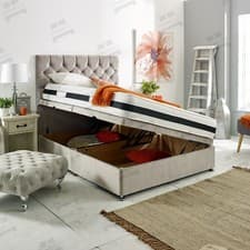 Image of Ottoman Storage Plush Velvet Upholstered Bed Frame and Chesterfield Headboard
