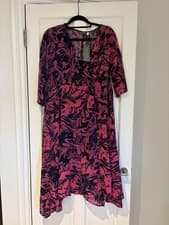 Image of Mint Velvet Floral Dress Connie Wrap Effect Size 16 BNWT Pink Navy
