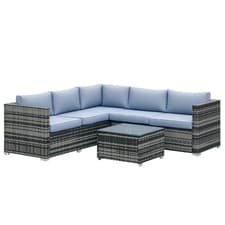 Image of Outsunny 4 Pieces Rattan Garden Furniture Sofa Set with Coffee Table Grey