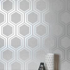 Image of Arthouse Luxe Hexagon Geo Metallic Textured Fabric Effect Wallpaper