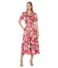 Image of NIC + ZOE Pink Floral Scribble Bouquet Daydream Print Maxi Shirt-Dress XL 16/18