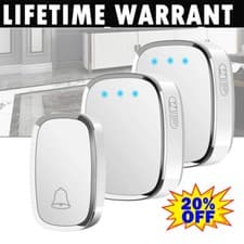 Image of CORDLESS WIRELESS PLUG IN AND PORTABLE TWIN PACK DOOR BELL CHIME KIT 300M RANGE