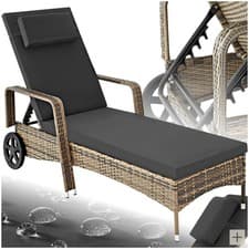 Image of Sun Lounger Rattan Day Bed with Canopy Garden recliner Patio chair Furniture