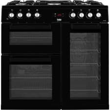 Image of Beko 90cm Dual Fuel Double Oven Range Cooker - Black KDVF90K