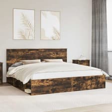 Image of Bed Frame Smoked Oak 200 x 200 cm Solid Pine Wood
