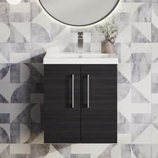 Image of Nuie Arno Wall Hung 2-Door Vanity Unit with Basin-1 500mm Wide - Black Woodgrain