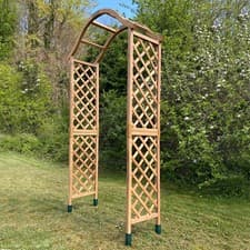Image of Wooden Garden Arch (Tan) with Metal Ground Spikes - Arbour Plant Support Trellis