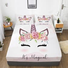 Image of Beautiful Unicorn Kids' Fitted Sheet Set Bed Decor Set Single Double Super King