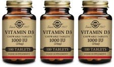 Image of Solgar Vitamin D3 1000IU (25μg) 100 Chewable Tablets X 3