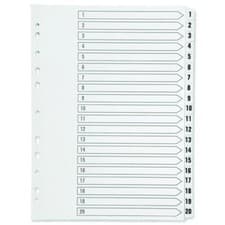 Image of A4 Multi-punched 1-20 White Polypropylene Index