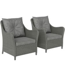 Image of Outsunny 2 Pieces Rattan Garden Chairs, Cushioned Rattan Chairs, Dark Grey