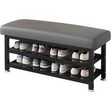 Image of 2 Tier Shoe Bench Cushion Storage Rack Storage Shoe Rack Footstool Home S/M/L/XL