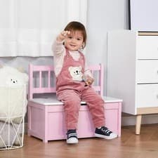 Image of 2-in-1 Wooden Toy Box Kids Seat Bench Storage Chest w/ Pneumatic Rod Pink