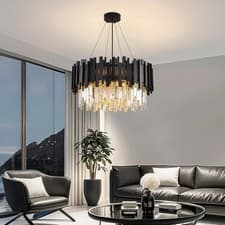 Image of Modern Crystal Chandeliers Adjustable Flush Mount Chandelier for Living Room