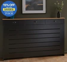 Image of Black Radiator Cover Cabinet Traditional Modern MDF Wood Horizontal Shelf Large