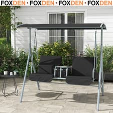 Image of 2 Seater Garden Swing Chair with Tilting Canopy Padded Seats Storage Tray & Bag