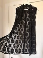 Image of All Saints Black Sheer Buttoned Lace Dress Size UK6 - Like New