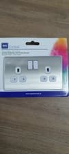 Image of British General Evolve 13A 2-Gang SP Switched Socket Brushed Steel with White