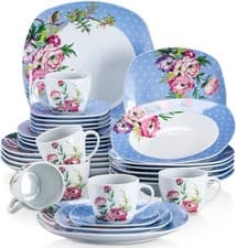 Image of 30-Piece Dinner Set Pink Flower Crockery Plates Dinnerware with Tea Set for 6