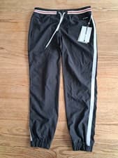 Image of NWT DKNY Sport Womens Sz S Black High-Rise Side-Stripe Drawstring Logo Joggers