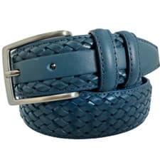 Image of MENS ITALIAN CALF LEATHER BELT MARE BLUE 35MM BRAID WEAVE S,M,L,XL, XXL .