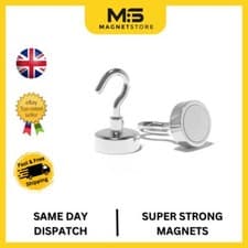 Image of 25mm Diameter Neodymium Hook Holding Magnets Super Strong Powerful Pull 23KG