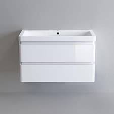 Image of iBathUK Wall Hung Bathroom Vanity Unit with Sink Basin and Storage Furniture