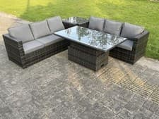 Image of Fimous Rattan Outdoor Furniture Sofa Set Adjustable Rising Lifting Dining Table