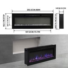 Image of Wall Media Fireplace 50/60/80 inch Insert / Wall Mounted LED Electric Inset Fire