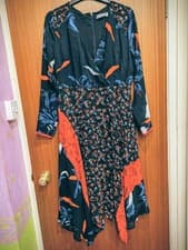 Image of Mint Velvet - Navy Floral Print Midi Dress With Hanky Hem, Size 12