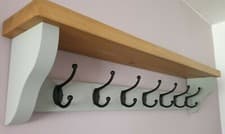 Image of Wooden Coat Rack With Shelf 7 Black Hooks Medium Oak Wax,chunky Pavilion grey