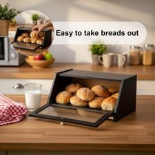 Image of Large Bread Bin Bamboo Layer Kitchen Storage Container Loaf Bread Box UK