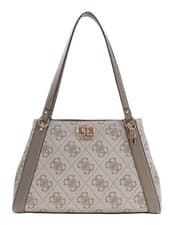 Image of GUESS Karnilla Logo Girlfriend Carryall Dark Taupe Logo