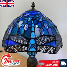 Image of Tiffany Style 10" Blue Table Lamp Stained Glass shade Antique Style Bulb E27