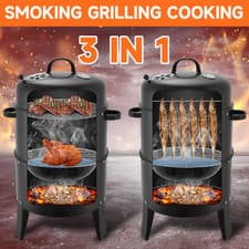 Image of BBQ Barbecue Charcoal Smoker 3 in 1 Grill Temperature Display Garden Outdoor UK
