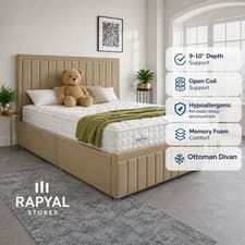 Image of OTTOMAN DIVAN BED GAS LIFT STORAGE PLUSH FABRIC HEADBOARD AND FOOTBOARD MODERN
