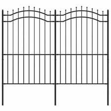 Image of Garden Fence with Spear Top Black Powder-coated Steel Fence Multi Sizes vidaXL