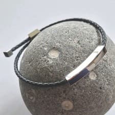Image of Fred Bennett bracelet leather black stainless steel polished slide engravable