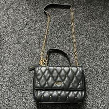 Image of Guess Tirana Convertible Studded Crossbody Handbag In Faux Black Leather