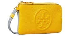 Image of Tory Burch Perry Bombe Color-Block Top-Zip Card Case. Goldfinch. Rrp £120