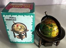 Image of Vintage Die Cast Miniature Pencil Sharpener Spinning Globe Antique Finish