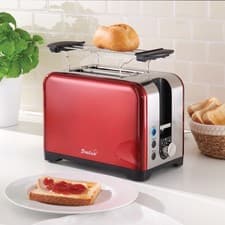 Image of Red Stainless Steel Toaster 2 Slice with 7 Browning Settings Defrost Reheat