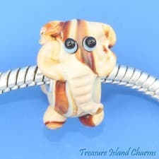 Image of Cream Brown Elephant Lampwork Glass 925 Sterling Silver European Bead Charm Euro