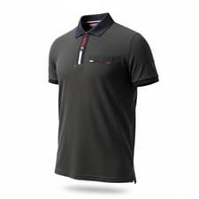 Image of Men’s Tommy Hilfiger Polo Shirt GREY /MEDIUM Navy Collar Logo Short Sleeve.