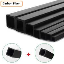 Image of Black Carbon Fiber Square Tube Pipe + Square Hole & Round Hole 500mm Hollow Tube